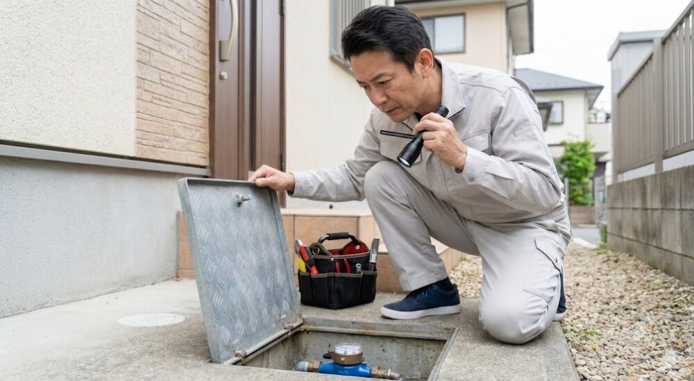 作業前に必ず止水栓を閉めて水漏れを止める手順